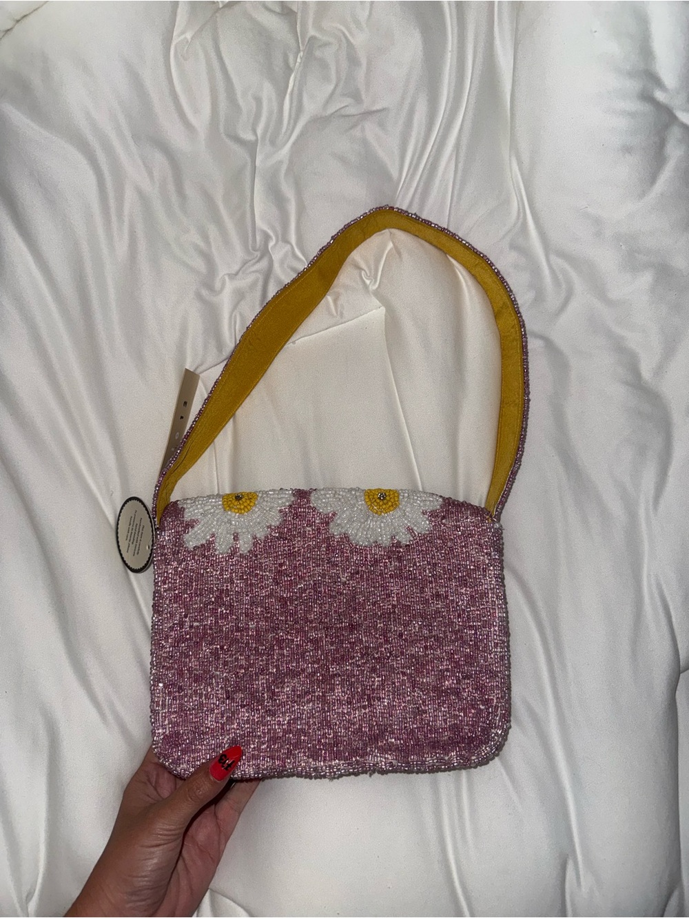 White Daisy Beaded Shoulder Bag Handmade in India New with Tags - Picture 7 of 15